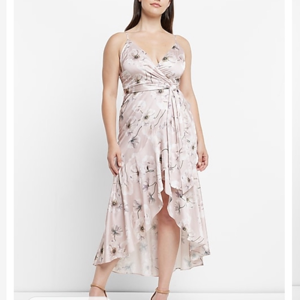 SATIN RUFFLE WRAP HI-LO MAXI DRESS Sz L